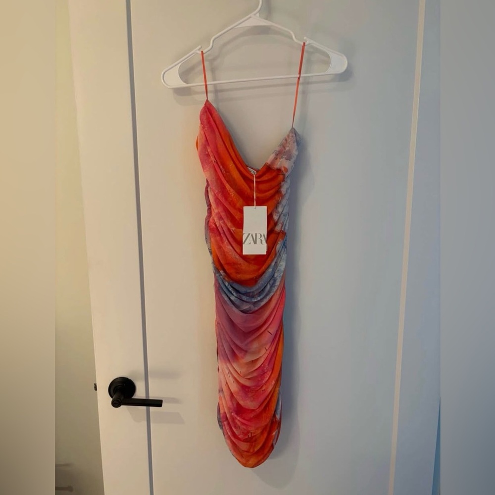 Zara Sunset Gradient Draped Midi Slip Dress